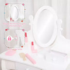 Coiffeuse Enfant avec Miroir et Tabouret, Table de Maquillage en Bois pour Filles de 4 à 9 Ans, Meuble de Chambre et Salle de Jeux pour Enfants