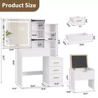 GustoWave Coiffeuse Moderne Miroir Coulissant Lumières LED 3 Couleurs Station de Charge 4 Tiroirs 7 Étagères Tabouret Rembourré