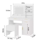 Coiffeuse GustoWave avec miroir et lumières, Coiffeuse de maquillage, Coiffeuse de maquillage avec tabouret, Luminosité réglable 3 couleurs, Prises de courant, Table de toilette
