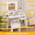 Coiffeuse GustoWave avec miroir et lumières, Coiffeuse de maquillage, Coiffeuse de maquillage avec tabouret, Luminosité réglable 3 couleurs, Prises de courant, Table de toilette