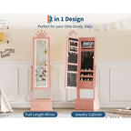Armoire à bijoux pour enfants avec miroir pleine longueur, organiseur à bijoux autoportant de 46 pouces avec tiroirs de rangement, meuble à bijoux pour enfants