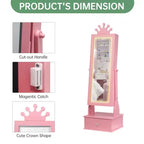 Armoire à bijoux pour enfants avec miroir pleine longueur, organiseur à bijoux autoportant de 46 pouces avec tiroirs de rangement, meuble à bijoux pour enfants