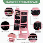 Armoire à bijoux pour enfants avec miroir pleine longueur, organiseur à bijoux autoportant de 46 pouces avec tiroirs de rangement, meuble à bijoux pour enfants