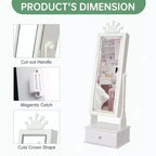 Armoire à bijoux pour enfants avec miroir pleine longueur, organiseur à bijoux autoportant de 46 pouces avec tiroirs de rangement, meuble à bijoux pour enfants