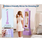 Armoire à bijoux pour enfants avec miroir pleine longueur, organiseur à bijoux autoportant de 46 pouces avec tiroirs de rangement, meuble à bijoux pour enfants