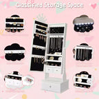 Armoire à bijoux pour enfants avec miroir pleine longueur, organiseur à bijoux autoportant de 46 pouces avec tiroirs de rangement, meuble à bijoux pour enfants