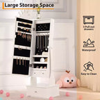 Armoire à bijoux pour enfants avec miroir pleine longueur, organiseur à bijoux autoportant de 46 pouces avec tiroirs de rangement, meuble à bijoux pour enfants