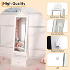 Armoire à bijoux pour enfants avec miroir pleine longueur, organiseur à bijoux autoportant de 46 pouces avec tiroirs de rangement, meuble à bijoux pour enfants
