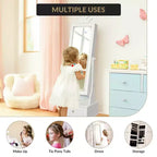 Armoire à bijoux pour enfants avec miroir pleine longueur, organiseur à bijoux autoportant de 46 pouces avec tiroirs de rangement, meuble à bijoux pour enfants