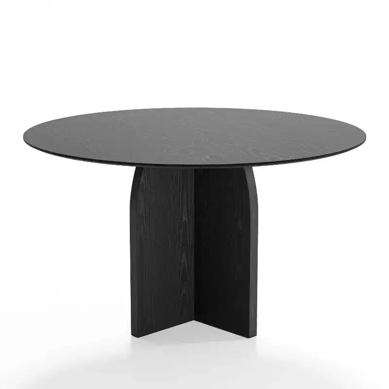 PexFix Table à manger ronde 132 x 132 cm en bois massif avec finition noire et pieds arqués élégants pour salles à manger et cuisines modernes