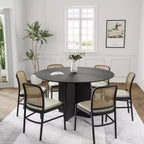 PexFix Table à manger ronde 132 x 132 cm en bois massif avec finition noire et pieds arqués élégants pour salles à manger et cuisines modernes