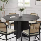 PexFix Table à manger ronde 132 x 132 cm en bois massif avec finition noire et pieds arqués élégants pour salles à manger et cuisines modernes