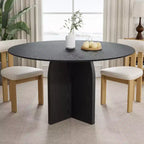 PexFix Table à manger ronde 132 x 132 cm en bois massif avec finition noire et pieds arqués élégants pour salles à manger et cuisines modernes