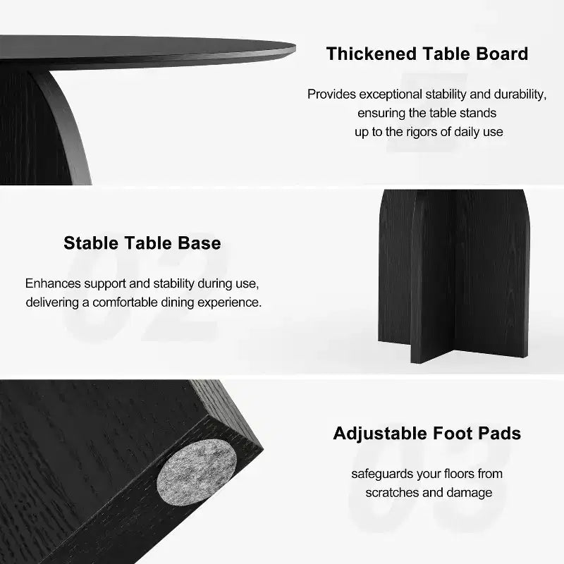 PexFix Table à manger ronde 132 x 132 cm en bois massif avec finition noire et pieds arqués élégants pour salles à manger et cuisines modernes
