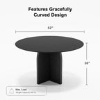 PexFix Table à manger ronde 132 x 132 cm en bois massif avec finition noire et pieds arqués élégants pour salles à manger et cuisines modernes