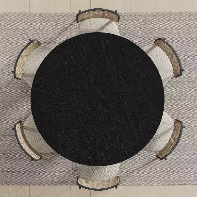 PexFix Table à manger ronde 132 x 132 cm en bois massif avec finition noire et pieds arqués élégants pour salles à manger et cuisines modernes