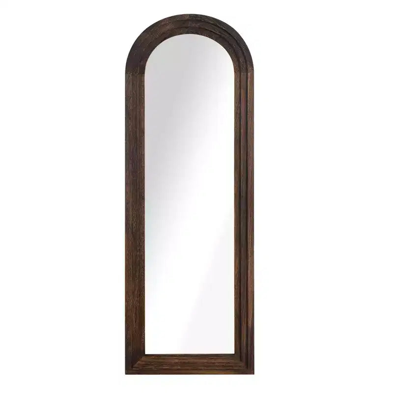 Miroir mural intégral en bois massif coudé et arqué 64x21 pouces, finition charbon de bois cuit (sans support), acier trempé