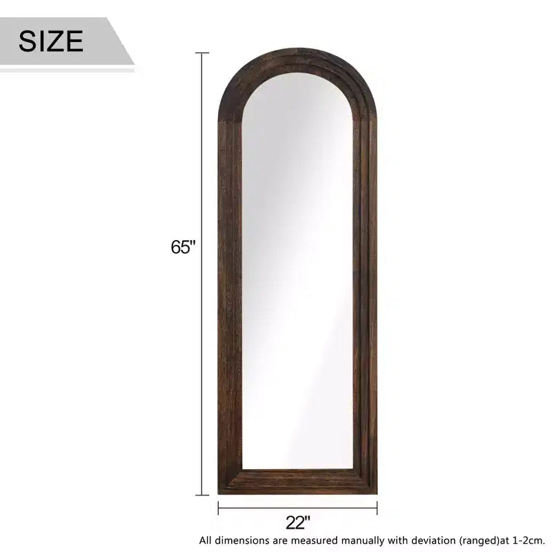 Miroir mural intégral en bois massif coudé et arqué 64x21 pouces, finition charbon de bois cuit (sans support), acier trempé