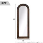 Miroir mural intégral en bois massif coudé et arqué 64x21 pouces, finition charbon de bois cuit (sans support), acier trempé