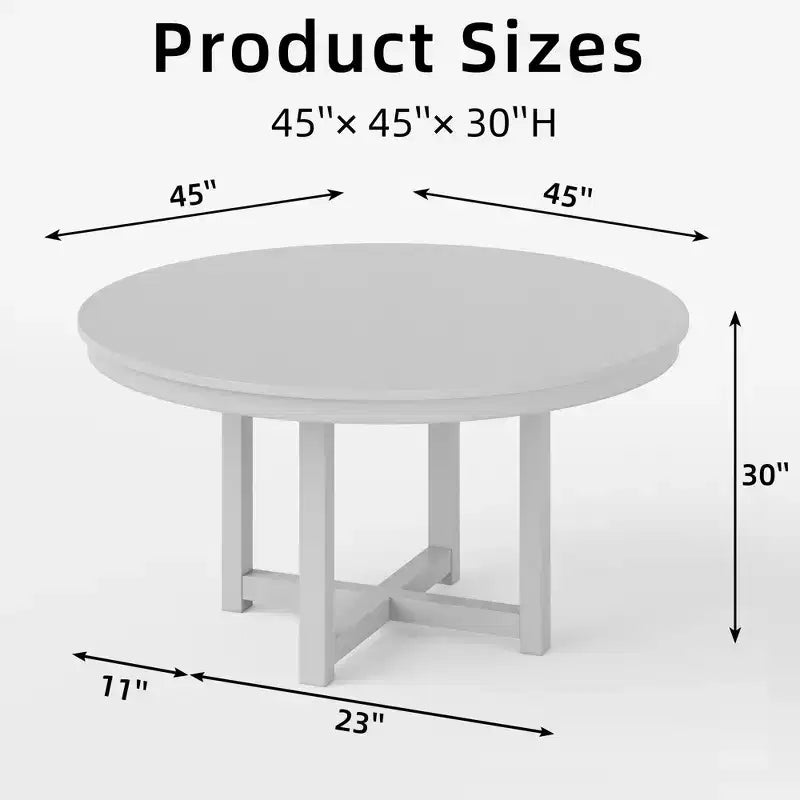 PexFix 45 x 45 Table de salle à manger de ferme en bois massif plateau rond texturé en bois avec base en X croisé pour salles à manger modernes et réunions de famille Noir
