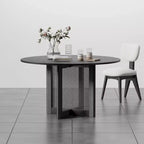PexFix Table de salle à manger et de cuisine de ferme 132 x 132 cm, table de cuisine ronde noire avec pieds en rotin tressé pour cuisine, bar, salon