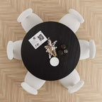 PexFix Table de salle à manger et de cuisine de ferme 132 x 132 cm, table de cuisine ronde noire avec pieds en rotin tressé pour cuisine, bar, salon