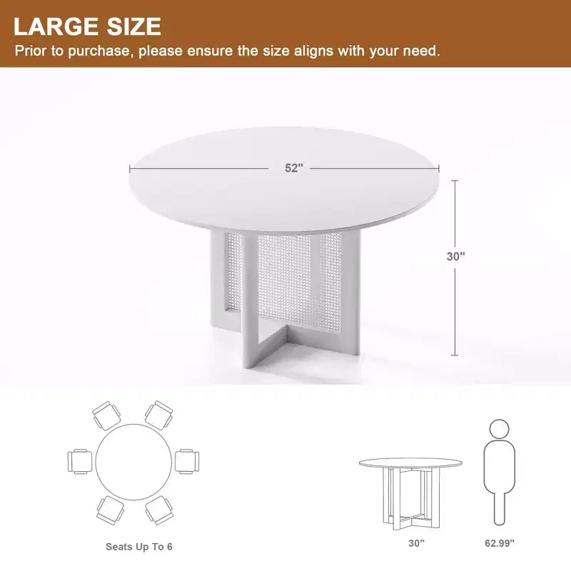 PexFix Table de salle à manger et de cuisine de ferme 132 x 132 cm, table de cuisine ronde noire avec pieds en rotin tressé pour cuisine, bar, salon
