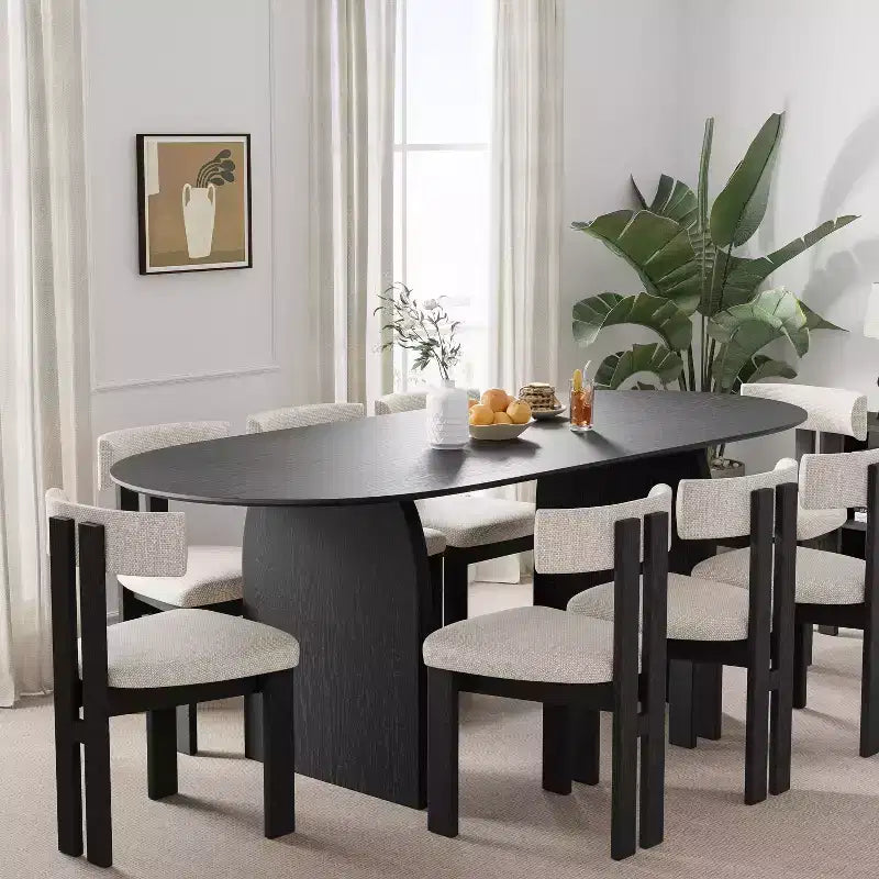 PexFix 79 x 33,5 Table à Manger en Bois Massif Style Ferme avec Pieds Arcés Table de Cuisine Ovale Noire pour Salle à Manger et Cuisine