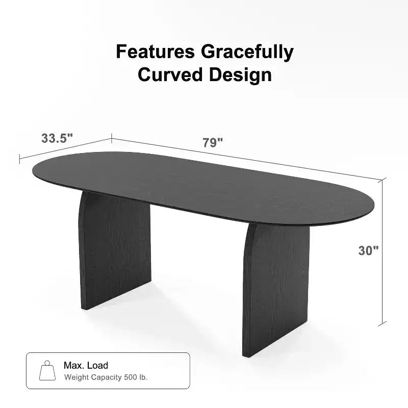 PexFix 79 x 33,5 Table à Manger en Bois Massif Style Ferme avec Pieds Arcés Table de Cuisine Ovale Noire pour Salle à Manger et Cuisine