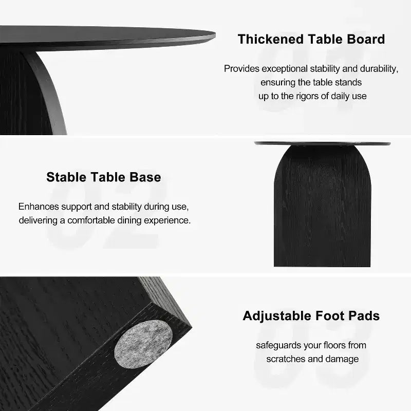 PexFix 79 x 33,5 Table à Manger en Bois Massif Style Ferme avec Pieds Arcés Table de Cuisine Ovale Noire pour Salle à Manger et Cuisine