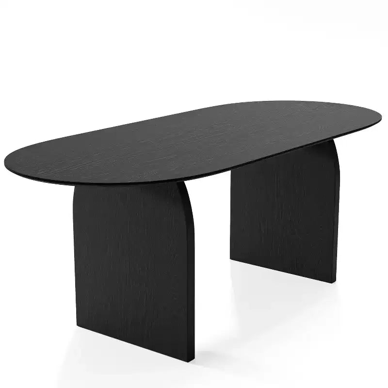 PexFix 79 x 33,5 Table à Manger en Bois Massif Style Ferme avec Pieds Arcés Table de Cuisine Ovale Noire pour Salle à Manger et Cuisine