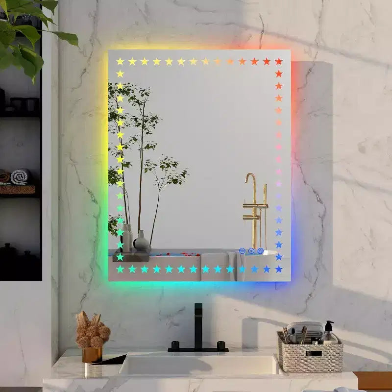 Miroir de salle de bain Acekool 32 x 24 pouces avec rétroéclairage RVB, éclairage avant blanc, anti-buée, fonction mémoire, mural