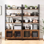 Three-Tier Iron Wood Bookshelf and Iron Grid with Cabinet Door - Industrial 3-Tier Bookshelf - 180 x 80 x 30 cm