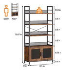 Three-Tier Iron Wood Bookshelf and Iron Grid with Cabinet Door - Industrial 3-Tier Bookshelf - 180 x 80 x 30 cm