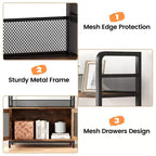 Three-Tier Iron Wood Bookshelf and Iron Grid with Cabinet Door - Industrial 3-Tier Bookshelf - 180 x 80 x 30 cm
