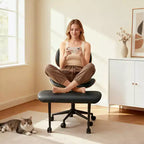 Chaise ergonomique Bestier Criss Cross, Chaise pivotante en cuir PU avec roulettes et bois courbé, Support lombaire pour le yoga et la méditation