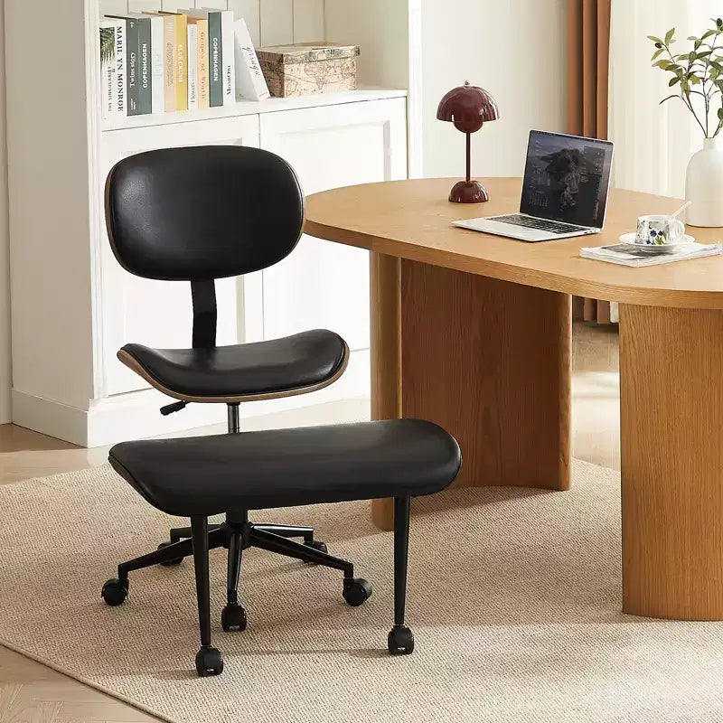 Chaise ergonomique Bestier Criss Cross, Chaise pivotante en cuir PU avec roulettes et bois courbé, Support lombaire pour le yoga et la méditation