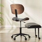 Chaise ergonomique Bestier Criss Cross, Chaise pivotante en cuir PU avec roulettes et bois courbé, Support lombaire pour le yoga et la méditation