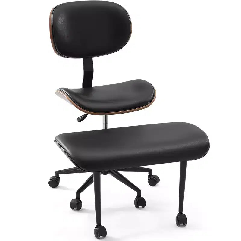 Chaise ergonomique Bestier Criss Cross, Chaise pivotante en cuir PU avec roulettes et bois courbé, Support lombaire pour le yoga et la méditation