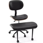 Chaise ergonomique Bestier Criss Cross, Chaise pivotante en cuir PU avec roulettes et bois courbé, Support lombaire pour le yoga et la méditation