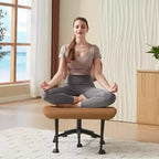 Chaise ergonomique Bestier Criss Cross, Chaise pivotante en cuir PU avec roulettes et bois courbé, Support lombaire pour le yoga et la méditation