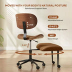 Chaise ergonomique Bestier Criss Cross, Chaise pivotante en cuir PU avec roulettes et bois courbé, Support lombaire pour le yoga et la méditation