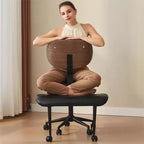 Chaise ergonomique Bestier Criss Cross, Chaise pivotante en cuir PU avec roulettes et bois courbé, Support lombaire pour le yoga et la méditation