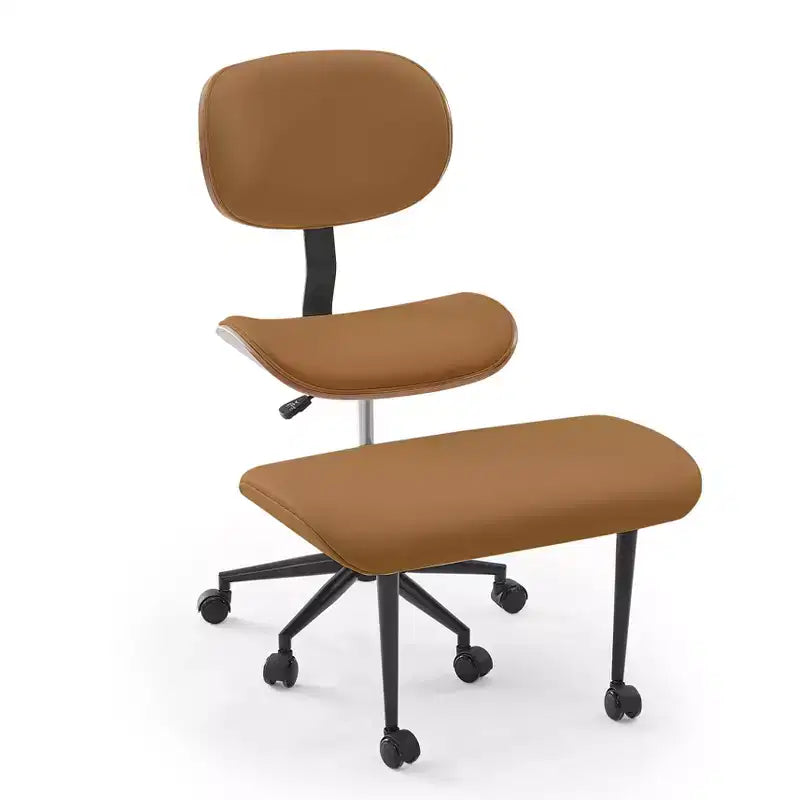Chaise ergonomique Bestier Criss Cross, Chaise pivotante en cuir PU avec roulettes et bois courbé, Support lombaire pour le yoga et la méditation