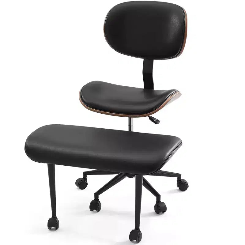 Chaise ergonomique Bestier Criss Cross, Chaise pivotante en cuir PU avec roulettes et bois courbé, Support lombaire pour le yoga et la méditation