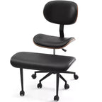 Chaise ergonomique Bestier Criss Cross, Chaise pivotante en cuir PU avec roulettes et bois courbé, Support lombaire pour le yoga et la méditation