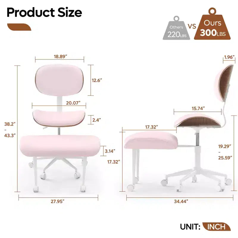 Chaise ergonomique Bestier Criss Cross, Chaise pivotante en cuir PU avec roulettes et bois courbé, Support lombaire pour le yoga et la méditation