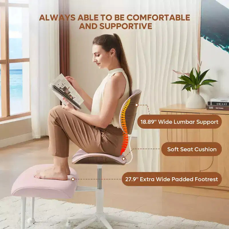 Chaise ergonomique Bestier Criss Cross, Chaise pivotante en cuir PU avec roulettes et bois courbé, Support lombaire pour le yoga et la méditation