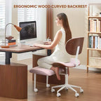 Chaise ergonomique Bestier Criss Cross, Chaise pivotante en cuir PU avec roulettes et bois courbé, Support lombaire pour le yoga et la méditation
