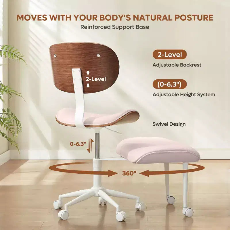 Chaise ergonomique Bestier Criss Cross, Chaise pivotante en cuir PU avec roulettes et bois courbé, Support lombaire pour le yoga et la méditation